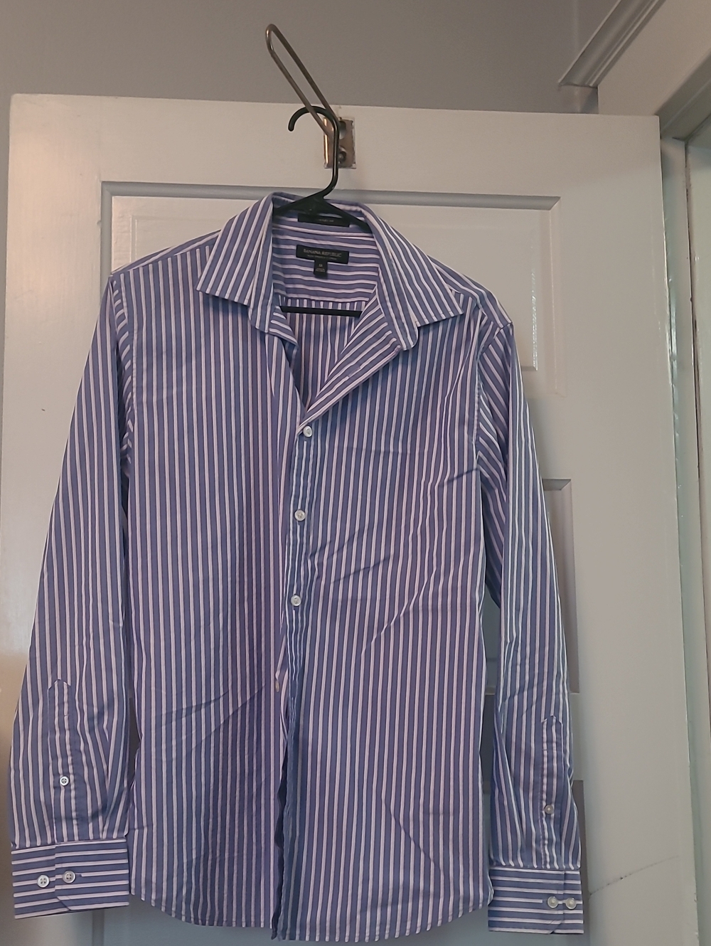 Banana Republic Blue, Pink and White Striped Dress Tech Shirt